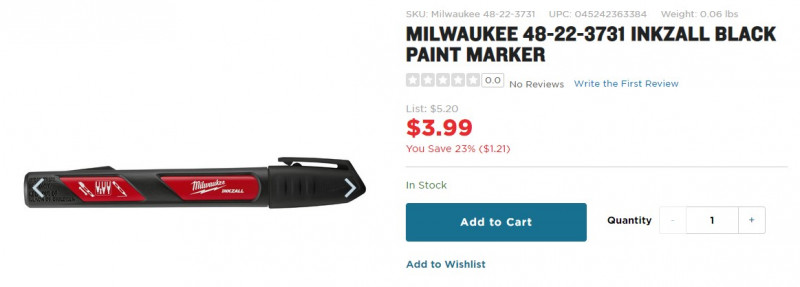 Milwaukee 48-22-3731 INKZALL Black Paint Marker