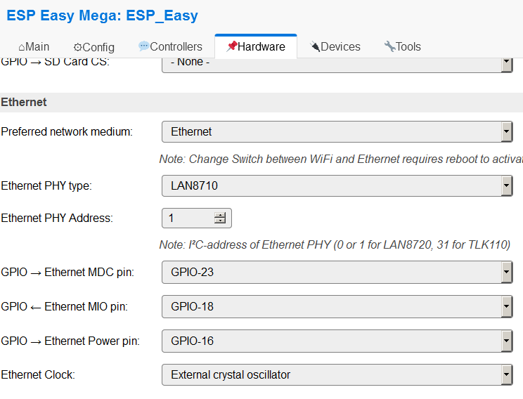espeasy Ethernet settings